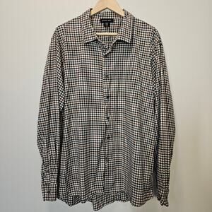 Porter + Ash Men's Gingham Brown Gray Cream Button-down Dress Shirt‎ Size XXL